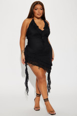Halter Mesh See-Through Ruffle Midi Dress ME-8297
