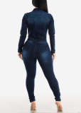 Fashion Holes Long Sleeve Washed Denim Jumpsuit LX-3569