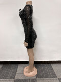 Hot Diamond Mesh Splicing V-neck Feather Mini Dress NY-3116