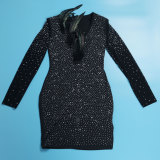 Hot Diamond Mesh Splicing V-neck Feather Mini Dress NY-3116