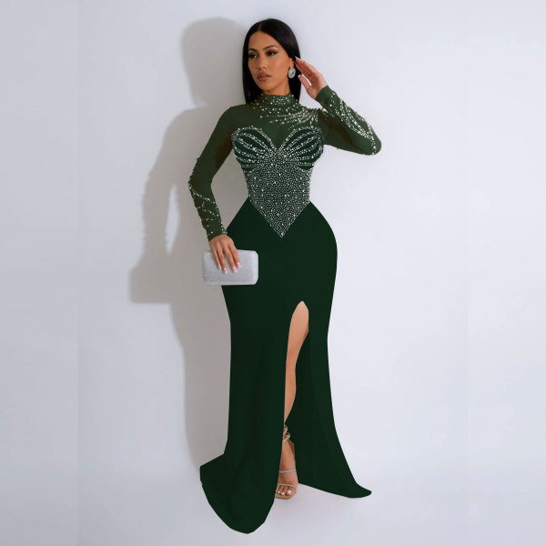 Hot Diamond Pearl See-through Split Dress NY-2986