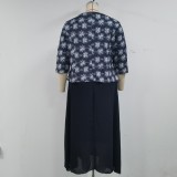 Plus Size Print Coat And Maxi Dress Two Piece Set GJXI-510