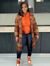 Fashion Long Sleeve Plaid Long Coat SH-390935