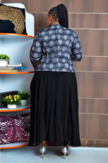 Plus Size Print Coat And Maxi Dress Two Piece Set GJXI-510