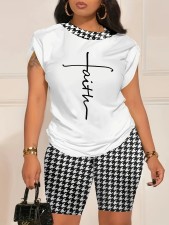 Letter Houdstooth Print Two Piece Shorts Set SH-390931