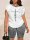 Letter Houdstooth Print Two Piece Shorts Set SH-390931