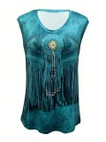 Vintage Printed Tassel Sleeveless T-Shirt GFMA-1121
