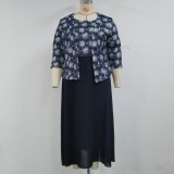 Plus Size Print Coat And Maxi Dress Two Piece Set GJXI-510