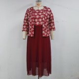Plus Size Print Coat And Maxi Dress Two Piece Set GJXI-510