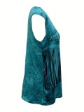 Vintage Printed Tassel Sleeveless T-Shirt GFMA-1121