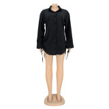 Solid Color Drawstring Shirt Dress HNIF-023
