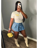 Fashion Denim Pleated Ultra-short Culottes QXTF-8205
