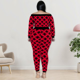 Plus Size Print One Shoulder Two Piece Pants Set GDAM-218259