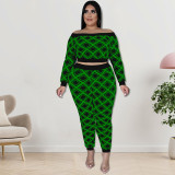 Plus Size Print One Shoulder Two Piece Pants Set GDAM-218259