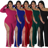 Plus Size Hot Drill Mesh Patchwork Single Shoulder Jumpsuit GDAM-218275