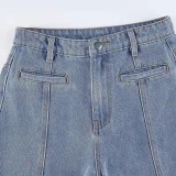 Pentagonal Contrast Color Straight Jeans  GQLF-6002