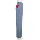Pentagonal Contrast Color Straight Jeans  GQLF-6002