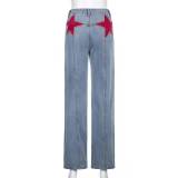 Pentagonal Contrast Color Straight Jeans  GQLF-6002