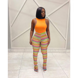 Colorful Striped Knit Hollow Out Stacked Flared Pants ASL-6585