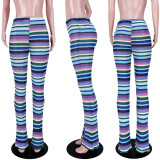 Colorful Striped Knit Hollow Out Stacked Flared Pants ASL-6585