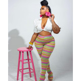 Colorful Striped Knit Hollow Out Stacked Flared Pants ASL-6585