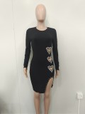 Solid Color Heart Shape Hot Drilling Mini Dress  BN-9442