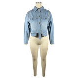 Drill Irregular Long Sleeve Denim Jacket Coat TE-4661
