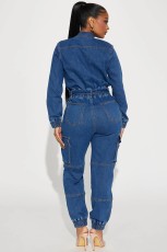 Long Sleeve Denim Single Breasted Jumpsuit LX-3571