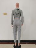 Patchwork Padded Casual Sports Hooded Two Piece Set AL-7507