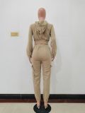 Patchwork Padded Casual Sports Hooded Two Piece Set AL-7507