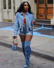 Drill Irregular Long Sleeve Denim Jacket Coat TE-4661