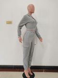 Patchwork Padded Casual Sports Hooded Two Piece Set AL-7507