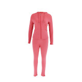 Casual Solid Zipper Hooded Pants Two Piece Set HNIF-9547