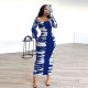 Print Long Sleeve Split Bodycon Dress NY-3136