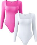 Rib Long Sleeve Square Neck Bodysuit GOFY-856