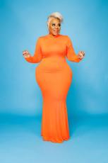 Plus Size Solid Color Long Sleeve Maxi Dress HNIF-OPP056