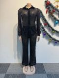 Tassel Sequins See-Through Shirt Pants Two Piece Set NY-3126