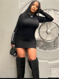 Casual Letter Print Long Sleeve Mini Dress GDNY-1073