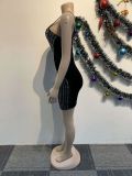 Drilling Velvet Splicing Mesh Sling Mini Dress NY-3128