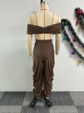 Sexy One Shoulder Deep V Neck Pleated Pants Set NY-10696