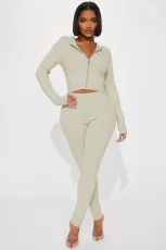 Fashion Zipper Hooded Sweater Two Piece Pants Set YD-010