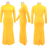 Plus Size Solid Color Long Sleeve Maxi Dress HNIF-OPP056