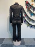 Tassel Sequins See-Through Shirt Pants Two Piece Set NY-3126