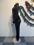 Tassel Sequins See-Through Shirt Pants Two Piece Set NY-3126