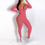 Casual Solid Zipper Hooded Pants Two Piece Set HNIF-9547