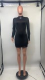 Casual Letter Print Long Sleeve Mini Dress GDNY-1073