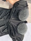 Rhinestone Drawstring False Two Piece See-Through Dress NY-3105