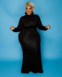 Plus Size Solid Color Long Sleeve Maxi Dress HNIF-OPP056