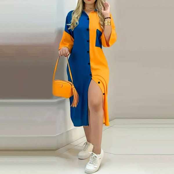 Plus Size Half Sleeve Contrast Color Midi Dress  HNIF-DHN053