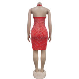 Sleeveless Mesh Hot Drill Feather Mini Dress BY-6815